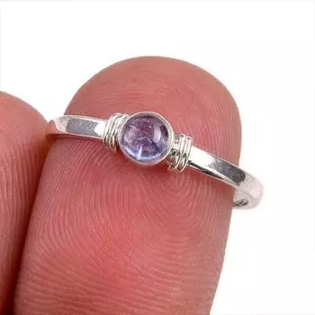 Натуральный драгоценный камень танзанит 925 пробы стерлинговое серебро ювелирное кольцо размер 7 e4B46
