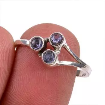 Натуральный драгоценный камень танзанит 925 пробы стерлинговое серебро ювелирное кольцо размер 8 E1K39