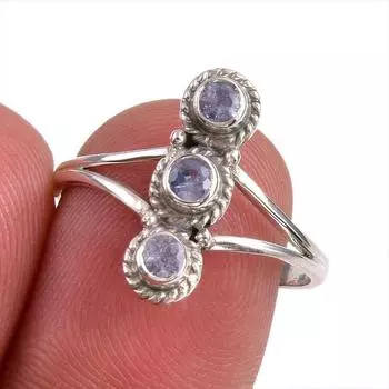 Натуральный драгоценный камень танзанит 925 пробы стерлинговое серебро ювелирное кольцо размер 7.5 f8n47