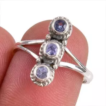 Натуральный драгоценный камень танзанит 925 пробы стерлинговое серебро ювелирное кольцо размер 7 b8S33
