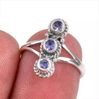 Натуральный драгоценный камень танзанит 925 пробы стерлинговое серебро ювелирное кольцо размер 6 D1u50