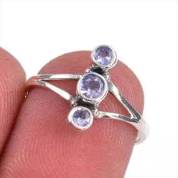 Натуральный драгоценный камень танзанит 925 пробы стерлинговое серебро ювелирное кольцо размер 6 Q0s47