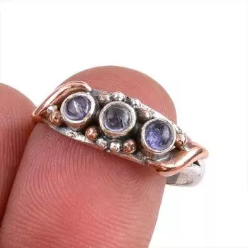 Натуральный драгоценный камень танзанит 925 пробы сплошное серебряное ювелирное кольцо двухцветное размер 9 h1R50