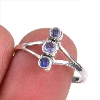 Натуральный драгоценный камень танзанит 925 пробы стерлинговое серебро ювелирное кольцо размер 9 J0o24