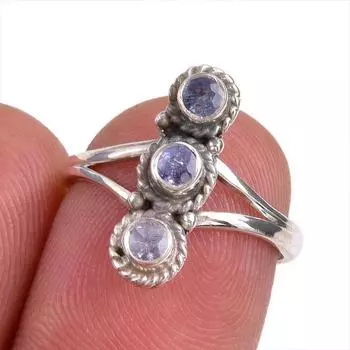 Натуральный драгоценный камень танзанит 925 пробы стерлинговое серебро ювелирное кольцо размер 6 M3S26