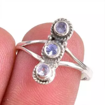 Натуральный драгоценный камень танзанит 925 пробы стерлинговое серебро ювелирное кольцо размер 8 c0M96