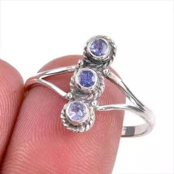 Натуральный драгоценный камень танзанит 925 пробы стерлинговое серебро ювелирное кольцо размер 10 S0i11