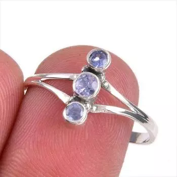 Натуральный драгоценный камень танзанит 925 пробы стерлинговое серебро ювелирное кольцо размер 9 J4f94