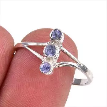 Натуральный драгоценный камень танзанит 925 пробы стерлинговое серебро ювелирное кольцо размер 9 G8d32