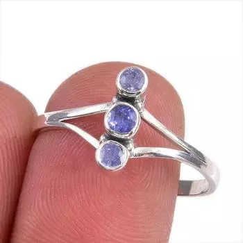 Натуральный драгоценный камень танзанит 925 пробы стерлинговое серебро ювелирное кольцо размер 10 h9S23