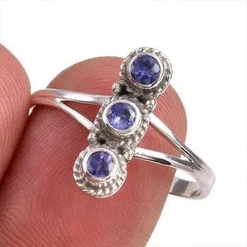 Натуральный драгоценный камень танзанит 925 пробы стерлинговое серебро ювелирное кольцо размер 10 p6E43