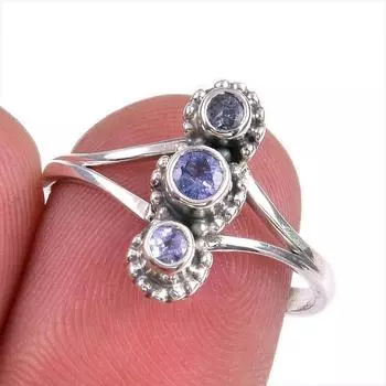 Натуральный драгоценный камень танзанит 925 пробы стерлинговое серебро ювелирное кольцо размер 8 p5M20