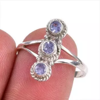 Натуральный драгоценный камень танзанит 925 пробы стерлинговое серебро ювелирное кольцо размер 9 h8K33