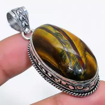 Натуральный драгоценный камень тигровый глаз 925 пробы, серебряный ювелирный кулон 2,17 дюйма b7g28