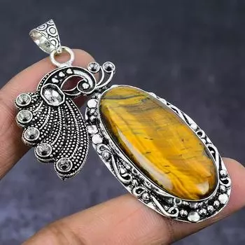Натуральный драгоценный камень тигровый глаз 925 пробы, серебряный ювелирный кулон 2,64 дюйма L3q95