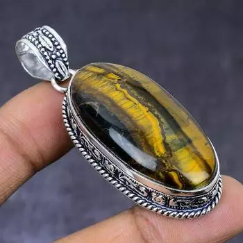 Натуральный драгоценный камень тигровый глаз 925 пробы, серебряный ювелирный кулон 2,32 дюйма Y6r11