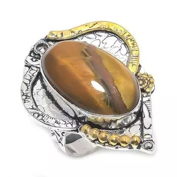 Натуральный драгоценный камень тигровый глаз, двухцветное кольцо из стерлингового серебра 925 пробы, размер 8,5 t0I12