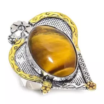 Натуральный драгоценный камень «Тигровый глаз» из стерлингового серебра 925 пробы, подарочное двухцветное кольцо, размер 9 q9F72