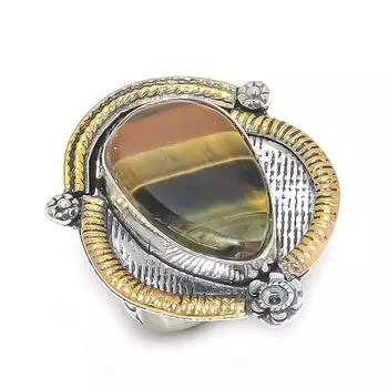 Натуральный драгоценный камень «Тигровый глаз» из стерлингового серебра 925 пробы, двухцветное подарочное кольцо, размер 7 I9i69