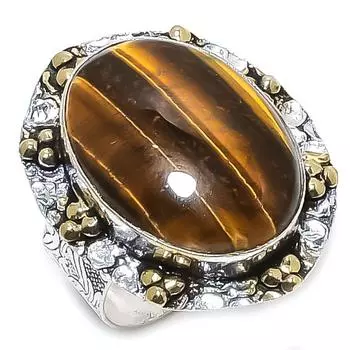 Натуральный драгоценный камень «Тигровый глаз» из стерлингового серебра 925 пробы, двухцветное кольцо, размер 10,5 g5e50