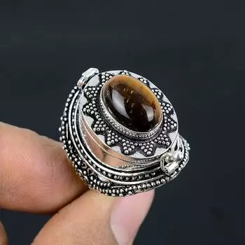 Натуральный драгоценный камень «Тигровый глаз» из стерлингового серебра 925 пробы, кольцо с ядом, подарочный размер 9 a5r27