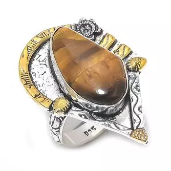 Натуральный драгоценный камень «Тигровый глаз» из стерлингового серебра 925 пробы, двухцветное подарочное кольцо, размер 8 J4Q78
