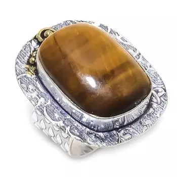 Натуральный драгоценный камень «Тигровый глаз» из стерлингового серебра 925 пробы, подарочное двухцветное кольцо, размер 8 R0B43