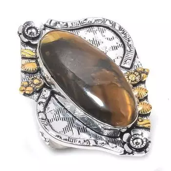 Натуральный драгоценный камень «Тигровый глаз» из стерлингового серебра 925 пробы, двухцветное кольцо, размер 9,5 e4z56