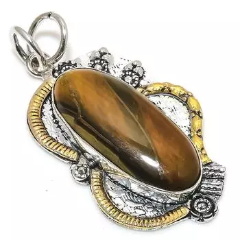 Натуральный драгоценный камень Тигровый глаз из стерлингового серебра 925 пробы, двухцветный кулон размером 2,36 дюйма U5o30