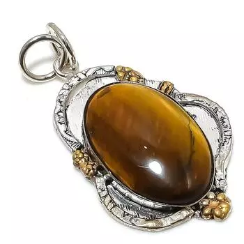 Натуральный драгоценный камень Тигровый глаз из стерлингового серебра 925 пробы, двухцветный кулон размером 2,36 дюйма h0C68
