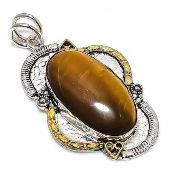 Натуральный драгоценный камень Тигровый глаз из стерлингового серебра 925 пробы, двухцветный кулон размером 2,36 дюйма V2F03