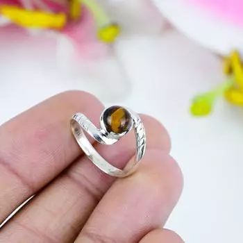 Натуральный драгоценный камень «Тигровый глаз» из стерлингового серебра 925 пробы, размер ювелирного кольца 11 c0r20