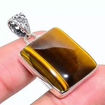 Натуральный драгоценный камень Тигровый глаз из стерлингового серебра 925 пробы, подарочная подвеска 1,58 дюйма O8z03