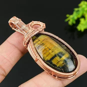 Натуральный драгоценный камень Тигровый глаз Подарочная подвеска ручной работы из медной проволоки 2,56 l5e73
