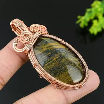 Натуральный драгоценный камень Тигровый глаз Подарочная подвеска ручной работы из медной проволоки 2,76 d6A19