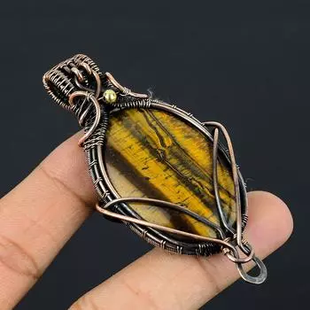 Натуральный драгоценный камень тигровый глаз, подвеска ручной работы из медной проволоки, подарок, 2,15 дюйма, y8G37
