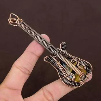 Натуральный драгоценный камень Тигровый глаз ручной работы, подвеска для гитары из медной проволоки, 4,53 дюйма, C3v28