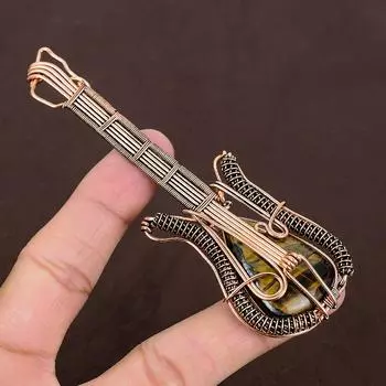 Натуральный драгоценный камень Тигровый глаз ручной работы, подвеска для гитары из медной проволоки, 4,53 дюйма, M2V87