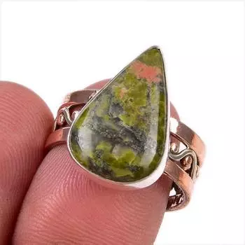 Натуральный драгоценный камень унакит, двухцветное кольцо из стерлингового серебра 925 пробы, размер 7,5 L2I31