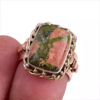 Натуральный драгоценный камень унакит двухцветное ювелирное кольцо из стерлингового серебра 925 пробы размер 5.5 r8F05