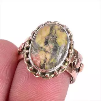 Натуральный драгоценный камень унакит двухцветное ювелирное кольцо из стерлингового серебра 925 пробы размер 7 E1M89