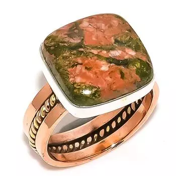 Натуральный драгоценный камень унакит двухцветное ювелирное кольцо из стерлингового серебра 925 пробы размер 8,5 p4P74