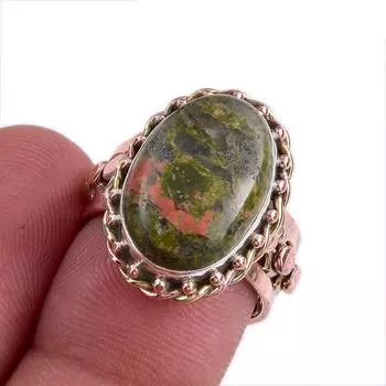 Натуральный драгоценный камень унакит двухцветное ювелирное кольцо из стерлингового серебра 925 пробы размер 6,5 s9j52