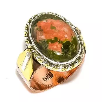Натуральный драгоценный камень унакит двухцветное ювелирное кольцо из стерлингового серебра 925 пробы размер 6,5 m8T54