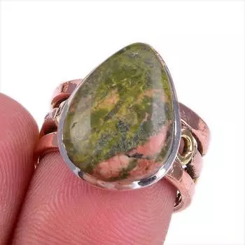 Натуральный драгоценный камень унакит двухцветное ювелирное кольцо из стерлингового серебра 925 пробы размер 6 K1M19