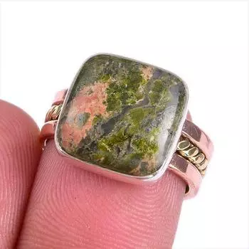 Натуральный драгоценный камень унакит двухцветное ювелирное кольцо из стерлингового серебра 925 пробы размер 6 A5y60