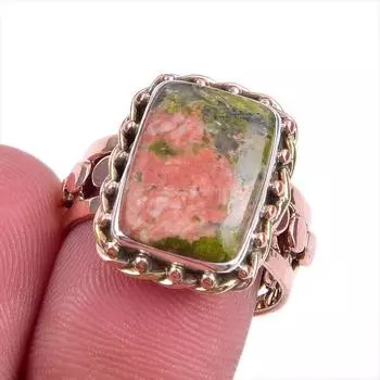 Натуральный драгоценный камень унакит двухцветное ювелирное кольцо из стерлингового серебра 925 пробы размер 7,5 E8D23