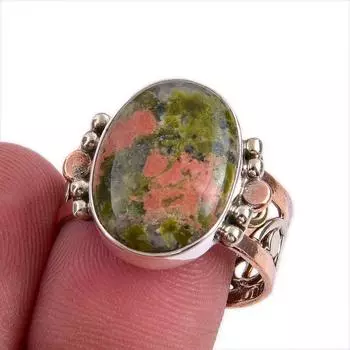 Натуральный драгоценный камень унакит двухцветное ювелирное кольцо из стерлингового серебра 925 пробы размер 9 J6D43
