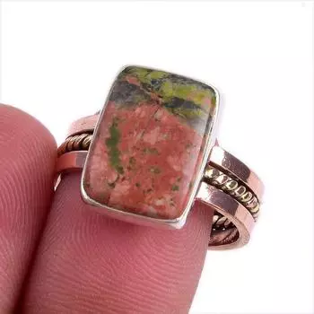 Натуральный драгоценный камень унакит, двухцветное ювелирное кольцо из стерлингового серебра 925 пробы, размер 8,5 K6q86
