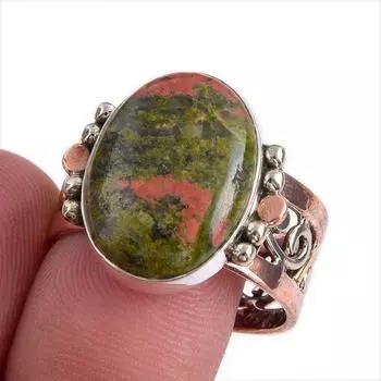 Натуральный драгоценный камень унакит двухцветное ювелирное кольцо из стерлингового серебра 925 пробы размер 9,5 L2w89